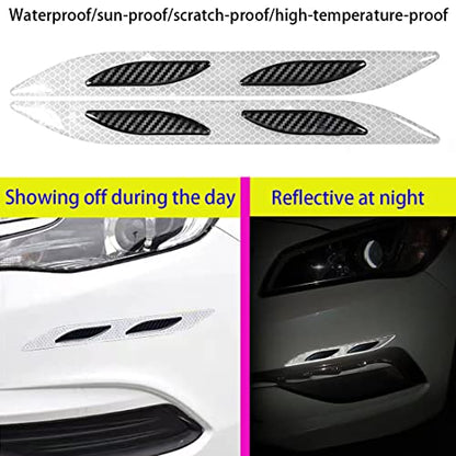 Carbon Fiber Reflective Stickers, 2 Pcs, White, Car, Truck, Motorcycle Decals, Outdoor Use, Waterproof - color: White