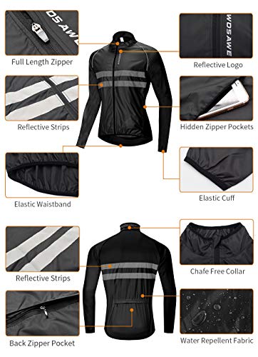 WOSAWE Men's High Visibility Cycling Wind Jacket Water Resistance Reflective Windbreaker - color: Black Jacket 215, size: 3X-Large