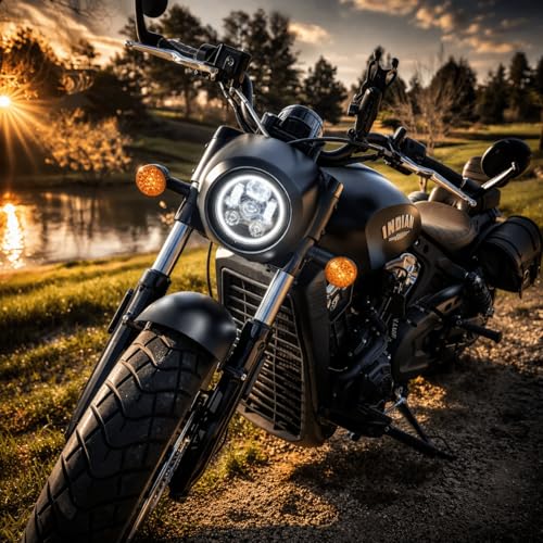 Eagle Lights 8900BG3H-SCOUT Indian Scout Motorcycle LED Headlight with White Halo Ring, Fits 2015+ Scout 60, Scout and Bobber, Black - color: Black with Halo Ring