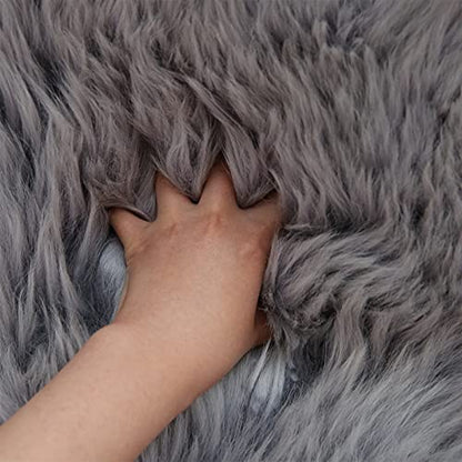 Real Genuine Sheepskin Rug Natural Fur Rug Sheep Skin Rugs Grey Full Sheepskin Rugs Authentic Sheep Skin Throw Lambskin Seat Covers for Chairs Wool Seat Pad Cushion Gray (2.3X3.28 ft) - color: 8