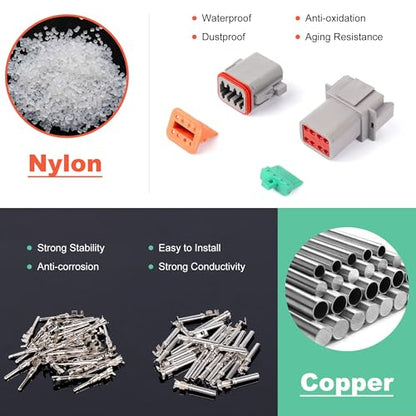 188PCS Deutsch Connector Kit,8 Sets 2/3/4/6/8/12 Pin Automotive Waterproof Car Electrical Wire Connectors Plug for Motorcycle, Truck, Car, Boats, Scooter(16-22AWG) - size: 188pcs