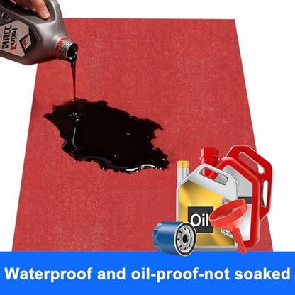 Extra Large Garage Floor Mat, 7.4ft x 17ft Absorbent Oil Spill Mat for Under Car Waterproof Garage Carpet with Non-Slip Backing Cuttable Flooring Rug for Car, Motorcycle, Garages Protection Red