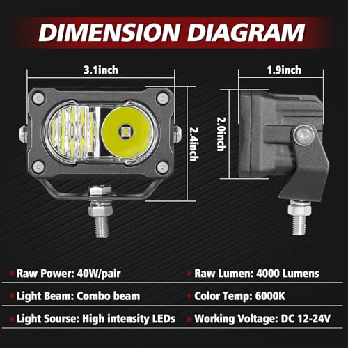 LED Pod Light Cubes 2PCS 3 Inch Off Road Driving Light Pods Spot Flood Combo Ditch Lights LED Backup Work Lights for Truck Pickup UTV ATV SUV Boat 4x4 - color: White Combo