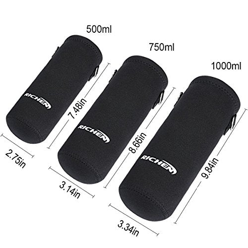 RICHEN Neoprene Water Bottle Carrier Bag with Adjustable Shoulder Strap,Insulated Water Bottle Cover for Stainless Steel/Glass/Plastic Bottles - color: Black, size: 750ml
