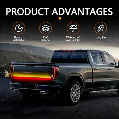 59" LED Tailgate Light Bar, IP65 Waterproof Flexible PVC Design Lights Strip, Multi-function Triple-row Brake Running Turn Signal Strip, for Most Pickup Truck SUV Van Trailer (Multicolored)