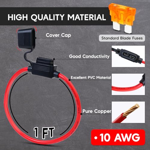 5 Pack Ledvillage Inline Fuse Holder 10awg Wiring Harness 40AMP Waterproof Pigtail Blade Relay Automotive Replacement Fuse (55 Fuses in Set) - size: 10AWG (5 Pcs)