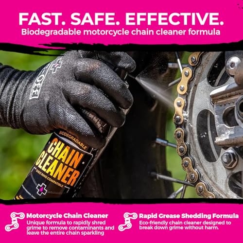 Muc-Off Motorcycle Chain Cleaner + 5x Bike Brush Kit | Motorcycle Chain Degreaser Cleaner with Chain Cleaning Brush Set | Instant Grease Cutting Formula | Easy to Use - size: 3.5 Fl Oz + 5 Brush Set