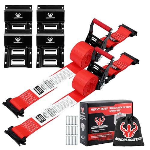Wheel Chock Tie Down Kit, Heavy Duty Trailer Tire Straps Kit for ATV, UTV, Lawn Mower, 4,400lb Max Break Strength - color: Red, size: 2 Pack