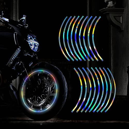TOMALL 18pcs Lengthen 16"-19" Reflective Wheel Rim Stripe Decal for Motorcycle Wheels Car Cycling Bike Bicycle Night Safety Decoration Stripe Universal Reflective Sticker for Car (Gradient) - color: Gradient