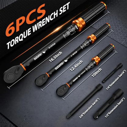 SUZUME 3PCS Torque Wrench Set 72 Teeth Dual-Direction Adjustable Torque Wrench Dual-Scales 1/4 & 3/8 & 1/2-Inch ±3% Accuracy Click Torque Wrenches for Bicycle, Motorcycle, Car,Maintenance - size: 10-170Ft.Lb,5-45Ft.Lb,20-220In.Lb, style: 1/2 3/8 1/4-Inch