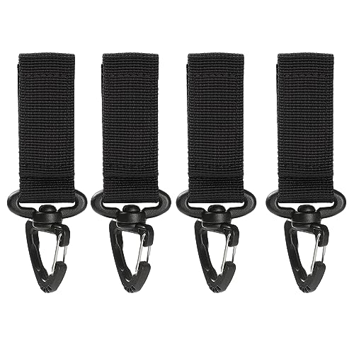 Azarxis Tactical Molle Key Ring Gear Clip Keychain Keeper Belt Hanging 360 Degrees Rotate Hook Holder - color: #03 Black - 4 Pack