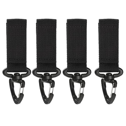 Azarxis Tactical Molle Key Ring Gear Clip Keychain Keeper Belt Hanging 360 Degrees Rotate Hook Holder - color: #03 Black - 4 Pack