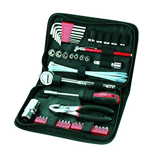 Apollo Tools 56 Piece Compact Metric Auto Tool Set in Zippered Case, Small Mechanic Tool Set for Car Emergency, Motorcycle Repair on the Road, Great for Travel Tool Needs - Red - DT9775 - style: Metric (Automotive)