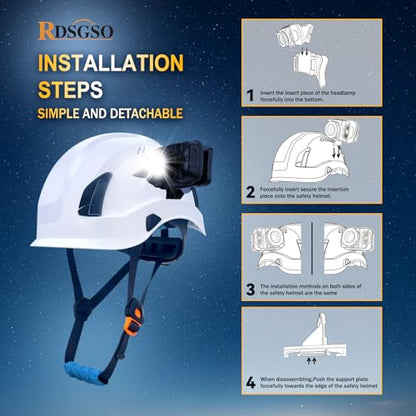 Rechargeable Build in Lamp for Hard Hats Accessories Clip On Headlamp for Keeping Hands Free for Safety Helmet LED Headlight Flashlight (RGLR02 Black Lamp(Not Including Hard Hats）)
