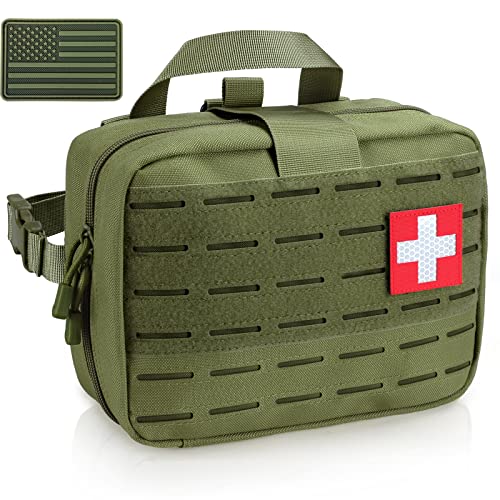 LIVANS Tactical Molle Medical Pouch - Upgraded Size, Large Capacity IFAK Pouch with Detachable Quick Release and Headrest Mount, Includes Flag and Cross Patch - color: Army Green