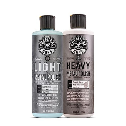 Chemical Guys Light & Heavy Metal Polish Kit - Restore, Protect & Shine All Metal Surfaces, Removes Oxidation, Rust & Tarnish from Chrome, Aluminum, Stainless Steel & More, Includes 2 x 16 oz Bottles - style: Light & Heavy Combo