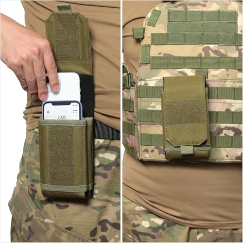 Tactical Molle EDC Phone Pouch Universal Dual Mobile Phone Holster Holder with US Flag Patch (Coyote Brown) - color: Coyote Brown