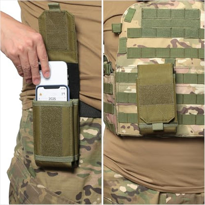 Tactical Molle EDC Phone Pouch Universal Dual Mobile Phone Holster Holder with US Flag Patch (OD Green) - color: OD Green