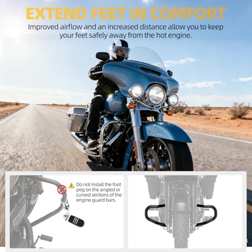 Upgrade Highway Footpegs, 1.25" Motorcycle Highway Pegs Long Angled Adjustable Streamliner Style Fit for Harley Touring Street Glide Electra Glide Road King Dyna Fit 1-1/4"(32mm) Engine Guard(Chrome)