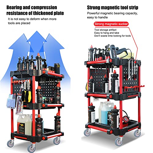 Car Detailing Cart Tool Organizer with 4 Pieces Side Hanging Plate & Hooks,for Mechanics & Detailers During Repairs Car Wash/Wax Detailing Cart-Updated - size: Detailing Cart with 4 Side Plate