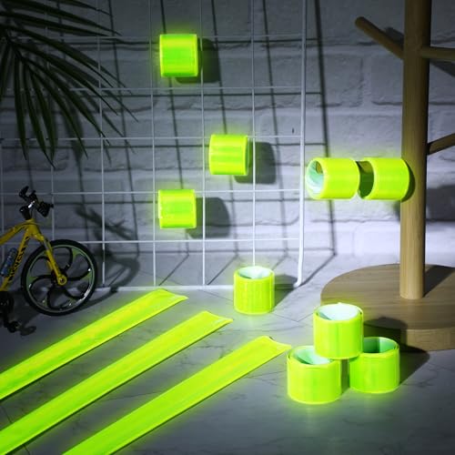 Halloscume Reflective Arm Bands 15.75 in Reflective Snap Bands Slap Bracelets High Visibility Safety Ankle Strips Gift for Night Walking Cycling Running Jogging Hiking - color: Green