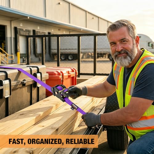 Retractable Ratchet Straps (4-Pack) - 1 Inch x 10 Feet (1,764lb Break Strength) - Heavy Duty Auto Self Retracting Tie Down Straps for Truck, Cargo Trailer, Motorcycle, ATV, UTV – Purple - color: Purple