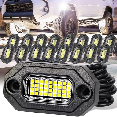 20 Pods White Rock Lights，Aluminum Housing, Waterproof IP68,6500K Pure White Super Bright Underglow, Rock Lights for Trucks, UTV, ATV, SUV, Boats,Each Rock Light Comes with a 15-Foot Extension Cord - size: 20 Pods