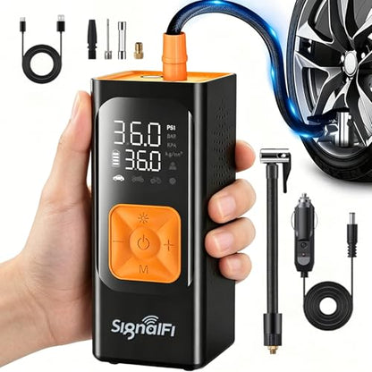 Portable Air Compressor, 150 PSI Air Pump for Car Tires with Power Bank, 12V DC Car Plug, Fast Inflation 25L/Min,Auto Shut-Off and Digital Display for Cars, Motorcycles, Bicycles, Balls