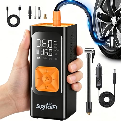 Portable Air Compressor, 150 PSI Air Pump for Car Tires with Power Bank, 12V DC Car Plug, Fast Inflation 25L/Min,Auto Shut-Off and Digital Display for Cars, Motorcycles, Bicycles, Balls