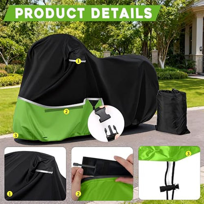 Waterproof Motorcycle Cover Replace for Kawasaki Vulcan 650 900 1500 and Eliminator 450 Cruiser Without Trunk Models,420D Oxford Cloth Motorcycle Cover for Snow Rain Dust Protection (Vulcan)
