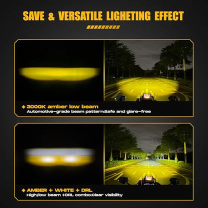 Future Eyes Motorcycle Driving Lights – 180W LED Fog Lights with Amber & White Beams, Waterproof Auxiliary Spotlights with DRL, Strobe, Signal, for Night Riding Off-Road UTV ATV