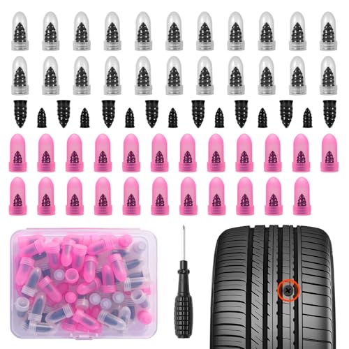 Tire Repair Screws, 60Pcs Screw in Tire Plugs, Self-Service Flat Tire Repair Kit with Screwdriver & Storage Case, for Car, Motorcycle, Bike, Truck, Tubeless Tires