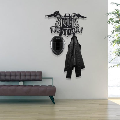 Motorcycle Wall-Mounted Helmet and Jacket Hanger – Personalized Garage Decor with Durable Metal Design, Perfect for Biker Accessories