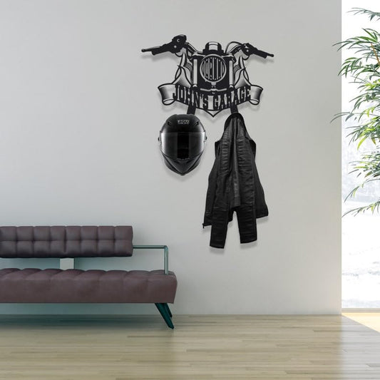 Motorcycle Wall-Mounted Helmet and Jacket Hanger – Personalized Garage Decor with Durable Metal Design, Perfect for Biker Accessories