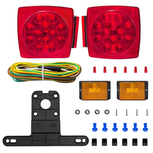 fouwick LED trailer lights Kit, 12V Submersible Tail Marker Lights Wiring Lamp Harness for Boat Car Truck RV Utility snowmobile turn signal license plate stop reverse Trailer Accessories - color: Light Kit 2