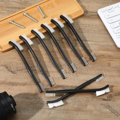 10PCS Double Ended Nylon Cleaning Brushes, Small Brush for Detail Cleaner Double-Ended Detail Clean Brush Set Crevice Cleaning Tool -Black & Transparent Nylon Brushes for Jewelry Cars Tight Spaces
