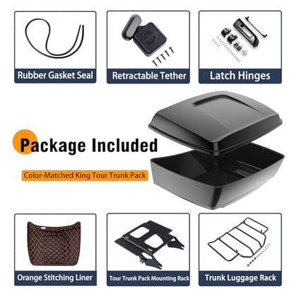 Advanblack Atlas Silver Metallic King Tour Trunk Pack, Black Mount Bracket, Top Luggage Rack, Orange Trunk Pak Liners Fit for 09-Later Harley Touring, Road Glide, Street Glide Special, Electra Glide - color: Atlas Silver