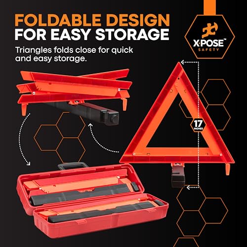 Xpose Safety Reflective Emergency Triangles – 9 Kits (27 Triangles) – DOT Approved Roadside Car Safety Warning Reflectors – Red & Orange Automotive Vehicle Hazard Visibility Markers - size: 9 Packs
