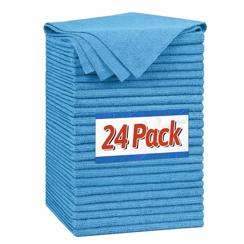 FIXSMITH Microfiber Cleaning Cloth, Shop Towels Bulk, 24 Pack Blue Microfiber Towels for Cars, All-Purpose Absorbent Cleaning Rags, Dust Cloth for Automotive, Mechanic, Garage, Bar, 12 x 11 inch - color: Blue, size: 24PK