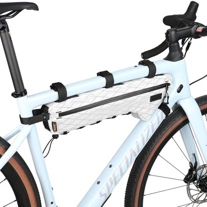 Rhinowalk BHD0017 Bike Frame Triangle Bag 2.4L, Waterproof Tool Storage Bag with YKK Zippers, Pump Holder & Cable Port Slim Fit –White - color: White, 2.4L
