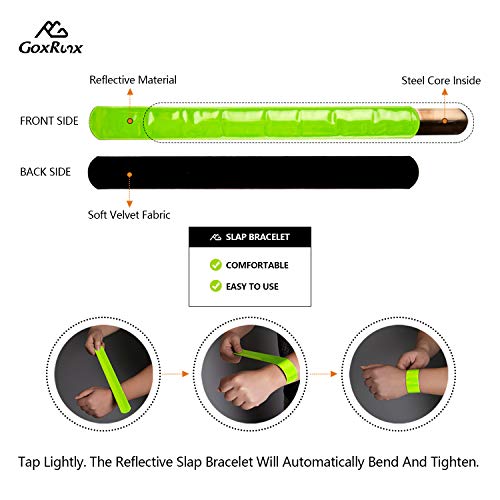 GoxRunx Reflective Bands Running Gear 6 Pack-Adjustable Reflective Armband Arm Wrist Ankle Leg Bands Reflectors -Reflective Tape Straps for Clothing Night Running Cycling Walking -Slap Bracelets - color: Green