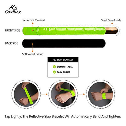 GoxRunx Reflective Bands Running Gear 6 Pack-Adjustable Reflective Armband Arm Wrist Ankle Leg Bands Reflectors -Reflective Tape Straps for Clothing Night Running Cycling Walking -Slap Bracelets - color: Green