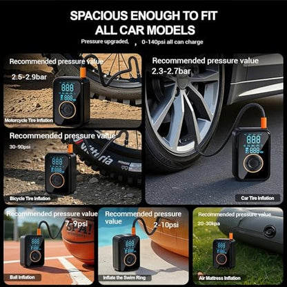 Tire Inflator Portable Air Compressor Heavy Duty 150PSI Faster Inflation Power Bank with Digital Gauge Pre-Set Auto Shut-Off LED flashing Lights Cordless Air Pump for Car Motorcycle, Bike, Balls