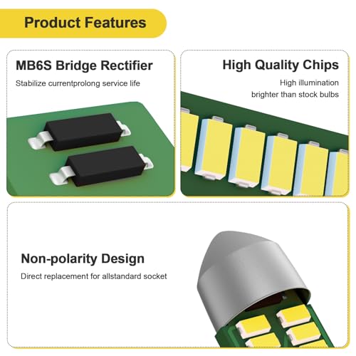 4Pcs 42mm LED Bulb 211-2 41mm 578 1.65in CANBUS Error Free, 6000K White Super Bright Festoon, Interior Dome Map Trunk License Plate Light for Car 12V. - size: 42MM