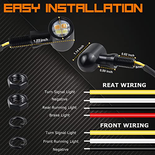 Front Rear Motorcycle Turn Signals Universal LED Turn Signal Kit Mini Blinkers Compatible with Harley Honda Suzuki Triumph Yamaha, Oval, Pack of 4 - color: Front White/Amber+Rear Red/Amber