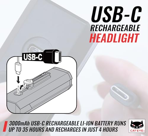 CATEYE AMPP USB Rechargeable Bike Light – High Visibility Super Bright OptiCube™ Headlight for Commuters, Road Cyclists & Mountain Bikers, Day & Night Riding Modes, IPX4 Waterproof, Tough & Durable - style: Ampp900 Helmet Mount