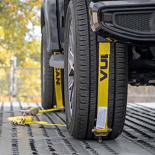 VULCAN Autohauler Car Tie Down - Rolling Idler Three Cleat - 120 Inch - 4 Pack - Classic Yellow - 3,300 Pound Safe Working Load - size: Classic Yellow
