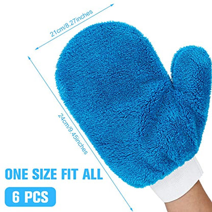 Remerry 6 Pcs Microfiber Mitts with Thumb for Cars Paint Wash Gloves Terry Weave Dusting Mitts - color: Blue