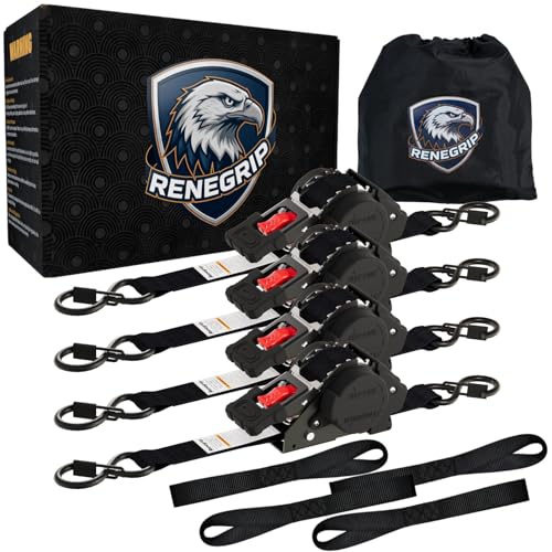 Retractable Ratchet Straps Heavy Duty Tie Down 1''*12ft Breaking Strength 1760LBS Cargo Securing System,for Motorcycle,UTV,ATV,Trailer(Black,4Pack) - color: Black, size: 4Pack