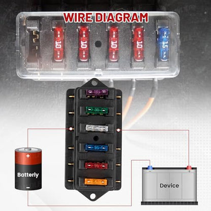 RED WOLF 6 Way Fuse Block Blade Fuse Box with Standard Circuit Fuses for Boat Marine Vehicle Auto RV Car Trailer Truck SUV Power Distribution Panel Waterproof Cover DC 10-32V - size: 6 Way